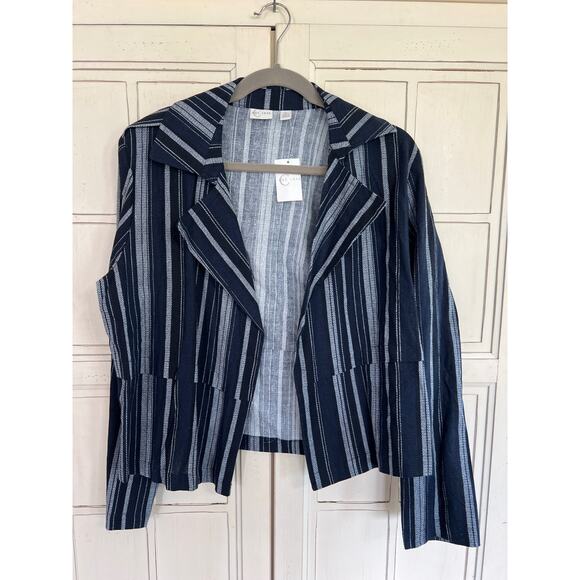 NWT Cato size large navy blue & white striped linen blazer jacket - Picture 1 of 4